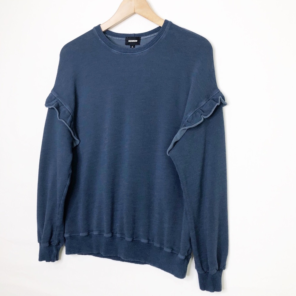 Monrow Blue Ruffled shoulder Sweatshirt - Picture 4 of 10
